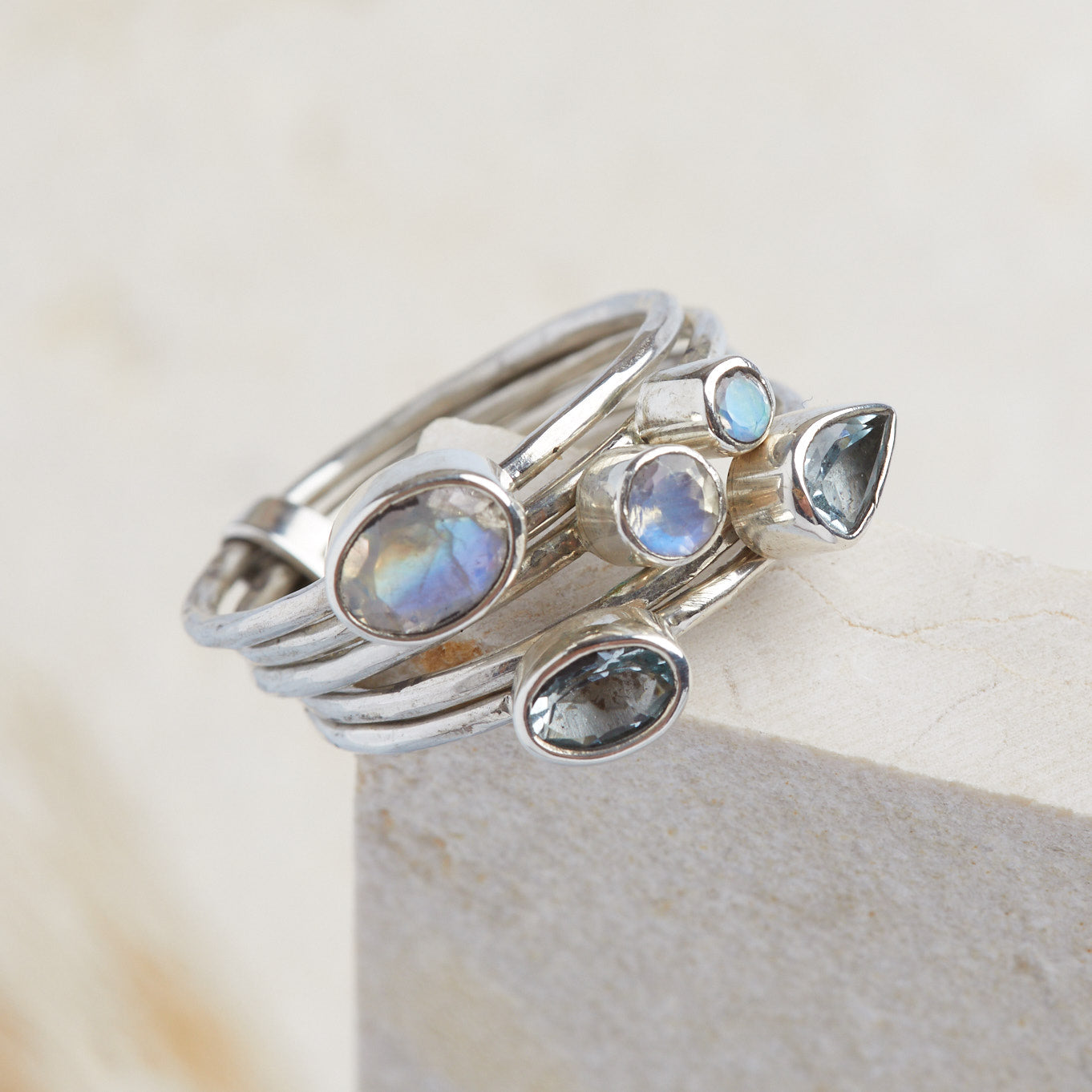 Aqua Moon Silver Ring