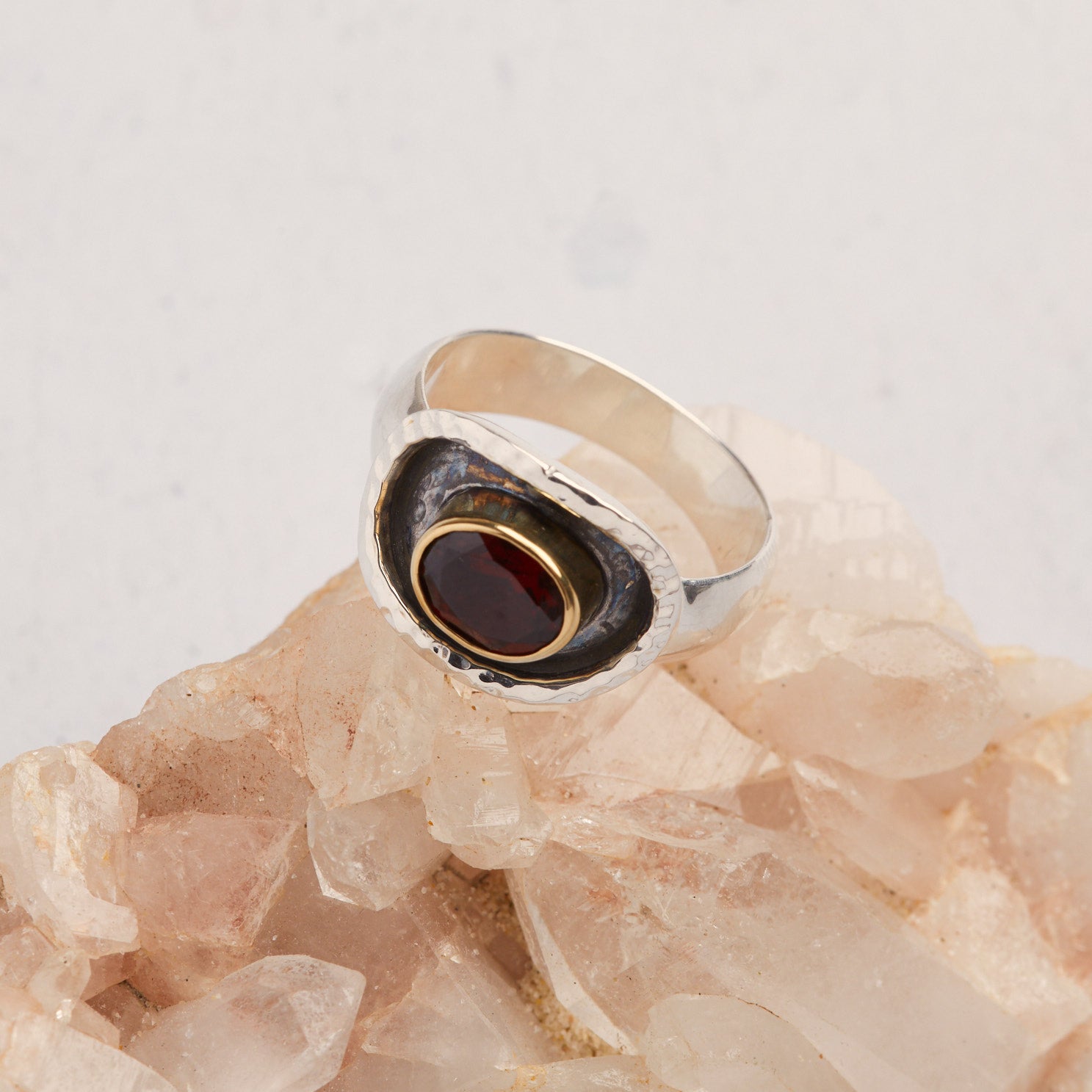 Aurora Garnet Silver & Gold Ring
